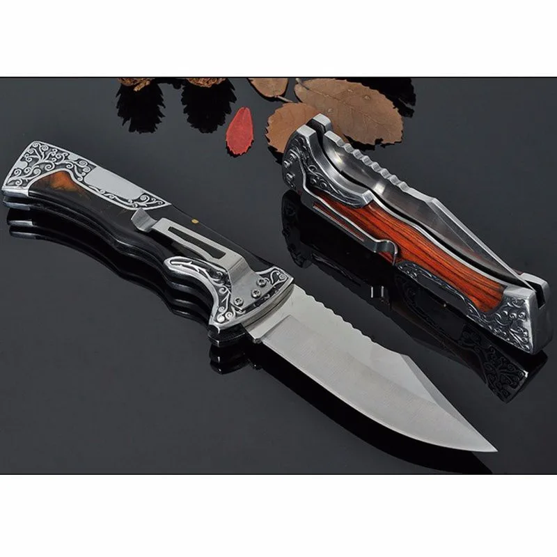 Columbia A3157 lock-back folding knife with black-brown stone inlay handle