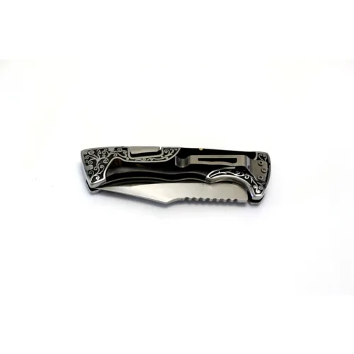 Columbia A3157 lock-back folding knife with black-brown stone inlay handle