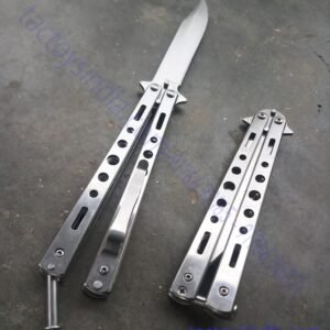Benchmade Stainless Steel Silver Finish Razor Sharp Flipping Butterfly Balisong Knife Clip Point Tip