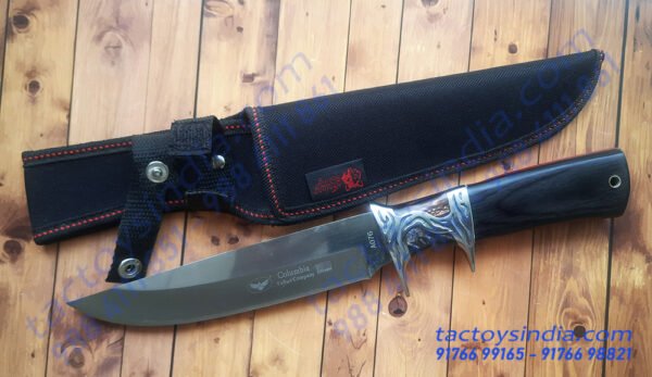 Columbia A076 Dual Finger guard Bolster with Stone inlay / Brass pipe Lanyard hole / Black dyed hardwood handle / Full tang / 330c Steel blade knife tactoysindia.com
