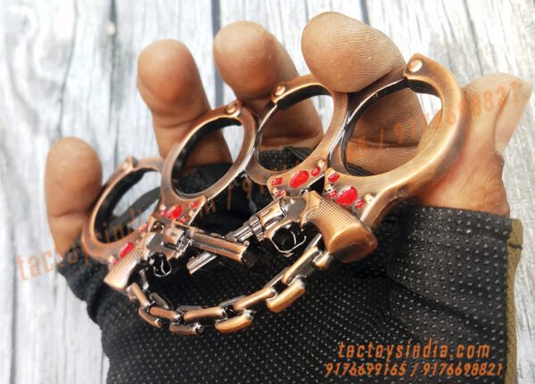 Antique-Hand-Cuffs-and-Revolver-Gun-Colour-Thick-Metal-knuckleduster–-knuckles-knucks-knucklering