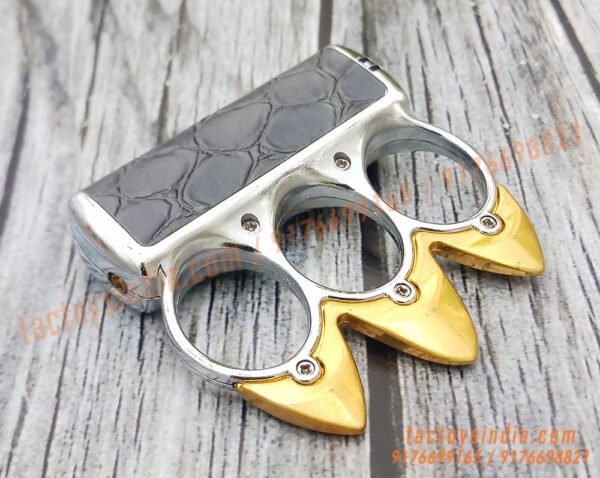 knuckle-Duster-with-Cigarette-Lighter-yellow-Flame-3-Fingered-Deluxe-Faux-Leather-Finished